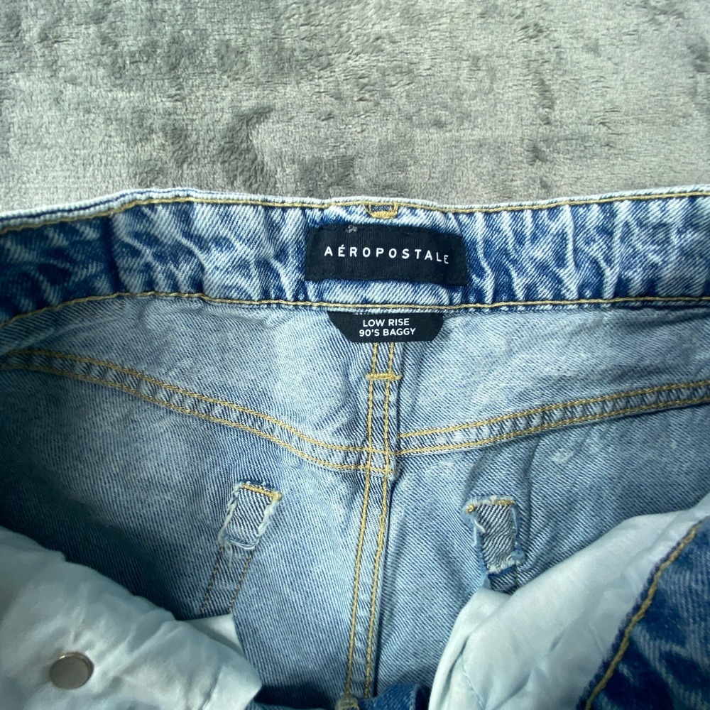 Aeropostale Baggy Jeans Womens 4 Blue Distressed Y2K Low Rise Denim Light Wash - Picture 3 of 9